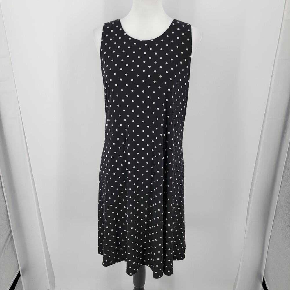 Anne Klein Polka Dot Dress Womens 14 Black White Sleeveless Midi
